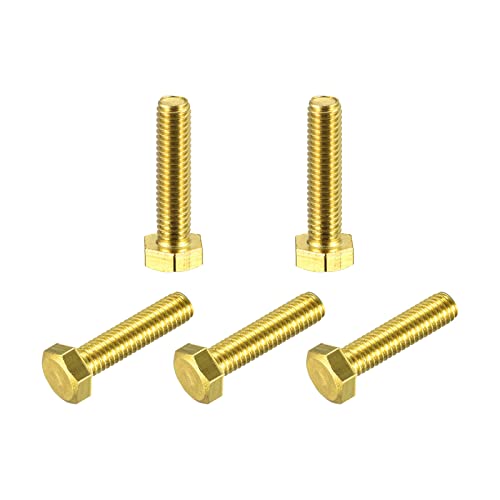 Image of uxcell Brass Hex Bolts, M6x25mm 5pcs Fully Thread Grade 4.8 Solid Brass Hexagon Head Bolt Machine Screws for Machinery