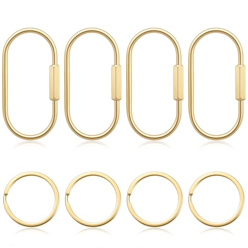 Xyembu 4Pcs Brass Screw Lock Keychain Gold Key Ring with