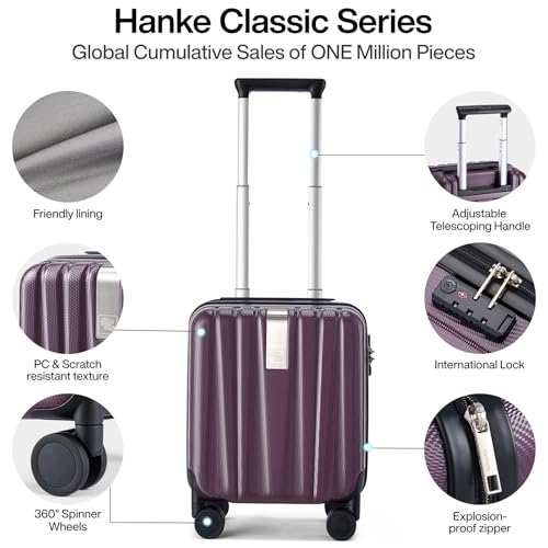 Image of Hanke 14 Inch Underseat Carry On Luggage with Wheels Hard Shell Suitcases Lightweight Small Luggage for Weekender Mini Suitcase Carry On Bag Travel Luggage for Travel Rolling Suitcase.(Purple)