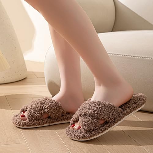 Fuzzy Open Toe Slippers for Women Fluffy Cross Band Soft Plush Warm House Slippers Indoor Outdoor Home Slides with Memory Foam Bedroom Cozy Slipper Cute Comfort Slip On Slide Shoes2