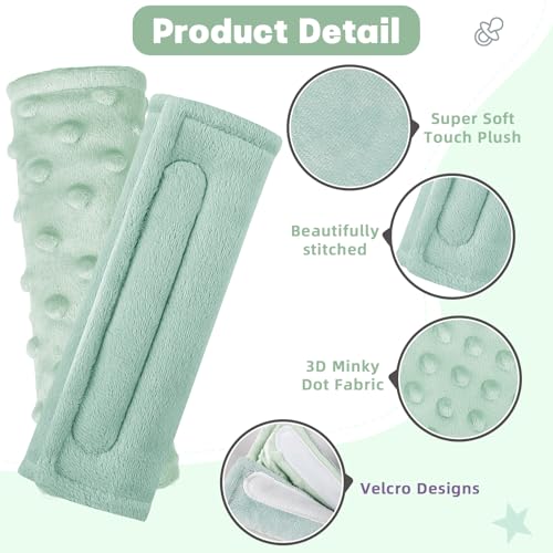 Image of GFU Car Seat Strap Pads for Baby, Soft Shoulder Pads for Comfort, Reversible Seatbelt Covers for Kids, Perfect for Baby Car Seat, Stroller, Swing, High Chair, Size: 6.5 x 6.5 inch, Green