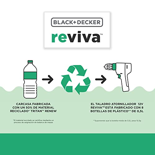 Black+Decker reviva 12V Akku-Bohrschrauber REVDD12ASTB (nachhaltiger Bohrschrauber aus 50% recyceltem Plastik1, 10+1… – Bild 4