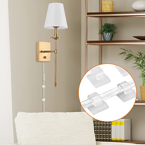 Encomli Dimmable Wall Sconces Set Of Two, Plug In Wall Sconces White Fabric Shade, Wall Lamp With 6Ft Plug In Cord, Plug In Wall Light Bathroom Vanity Light Fixture, Led Bulbs Included, Antique Brass #TOP7