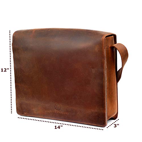 Chelsea Handmade Genuine Leather Crossbody Laptop Messenger Shoulder Bag 14 inch Satchel for Men and Women Crazy Horse Distressed Vintage Brown3
