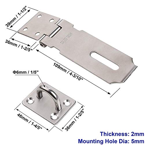Image of SUS 304 Stainless Steel Padlock Hasp Door Clasp Gate Lock Latch 4 Inch (2 Pack)