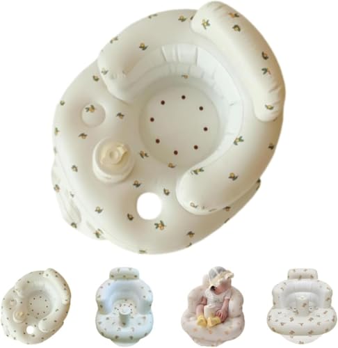 Vilom バスチェア インフレータブルソファ 子供用 ふわふわ素材 座り練習に最適 滑り止め付き 安定感◎ 折りたたみ式で収納簡単 かわいいデザイン プレゼントやギフトにも最適 (オリーブの花)