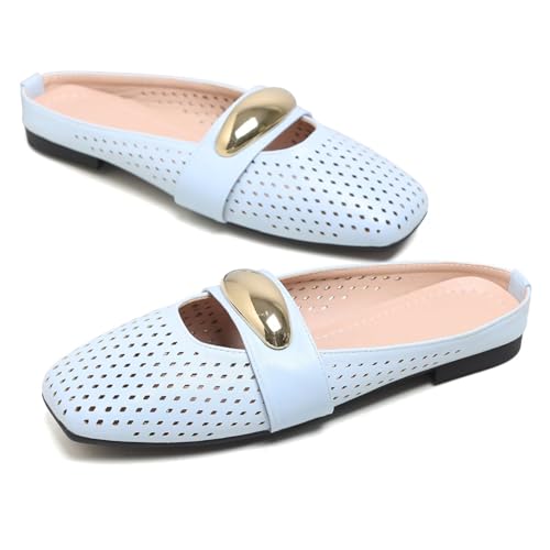 LUXINYU Women Fashion Comfortable Slip on Mules Sandals Elegant Dressy Flats Square Toe Breathable Daily Walking Shoes Beach Shoes Office Shoes4