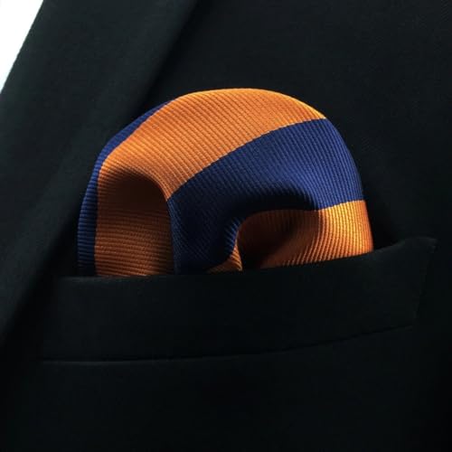 S&W SHLAX&WING Conjunto de gravata skinny masculina gravata listrada com bolso quadrado azul laranja