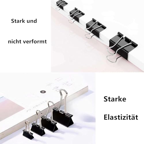 100 Stück Foldback Klammern, 15mm/19mm/25mm/32mm Foldbackklammer Klein Mini Papierklammern Büroklammern Metall Binder Clips Vielzweckklammern für Büro, Schule, Haushalt, Basteln & Werkstatt