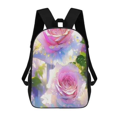 17 Inch Backpack Beautiful Roses Print Travel Dayback Shoulder Back Pack Carry On Backpack with Adjustable Shoulder Straps