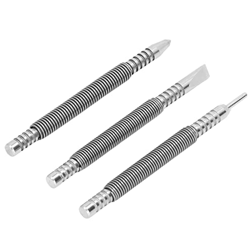 3 Pcs Spring Nail Carbon Steel Spring Loaded Design 3500PSI Shock S Nail Set and Counter Punch For Wood Metal, Multifunctional Accessory For Home Use