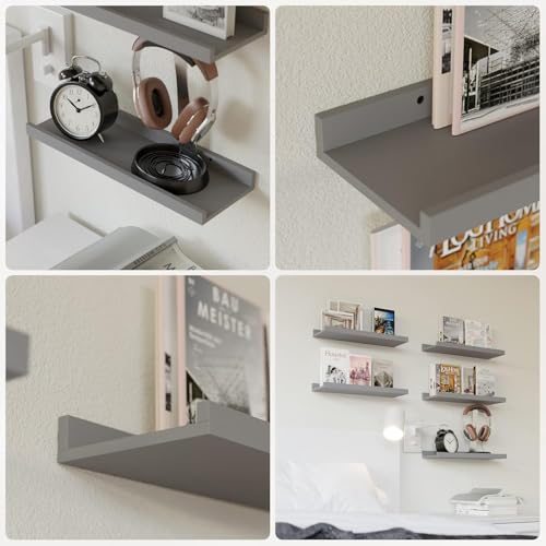 RICHER HOUSE Wandregal Grau, 3er Set Bilderleiste, 40 cm Schweberegal Holz, Regal Wand für Fotorahmen und Dekos, Wohnzimmer, Kinderzimmer, Schlafzimmer, Küche, Badezimmerwand
