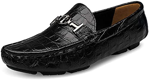 Mäns Läder Casual Anti Slip Körning Loafers Platt Botten Promenader Mjuka Läderskor Business Formella Båtskor Fashionabla Tofflor Svart 39/40 EU