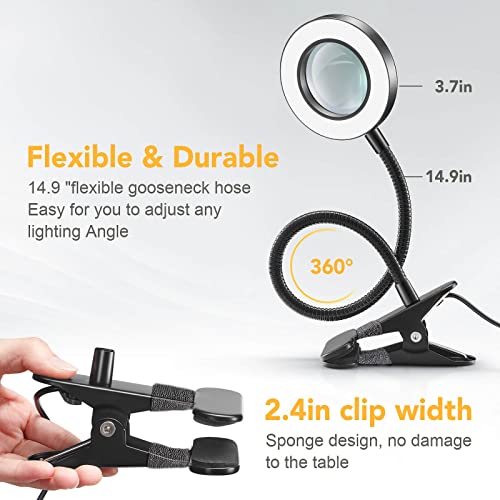 Magnifying Glass With Light 5X, 9W Clip On Light, 48 Led Desk Lamp Wtih Clamp Light, 3 Modes Dimmable Magnifying Lamp, Led Desk Light, Clamp Lamp, Clip On Lamps For Bed Desk Work Crafts Workbench #TOP4