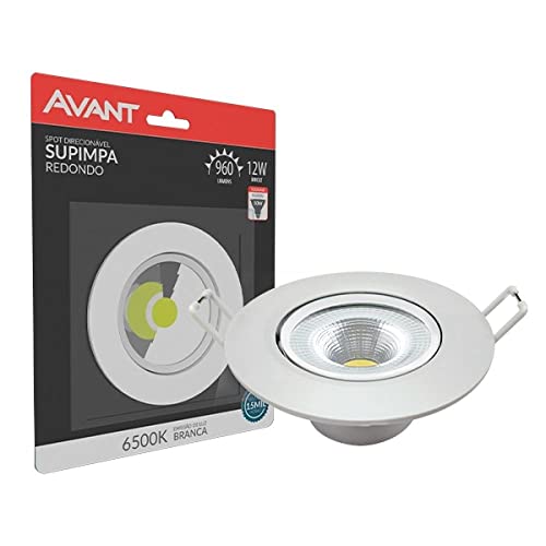 Spot Supimpa LED, 12W, Luz branca 6500K, Redondo, Bivolt, Avant, Cor: BRANCO