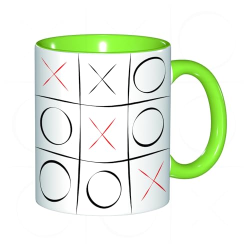 EKLMPS Tazas de Café,Taza de Cerámica para Té y Café,330ml/11oz,Regalos original,Aniversarios,nupical,desayuno,Románticos,Xo, tres en raya, patrón simplista, líneas verticales y horizontales