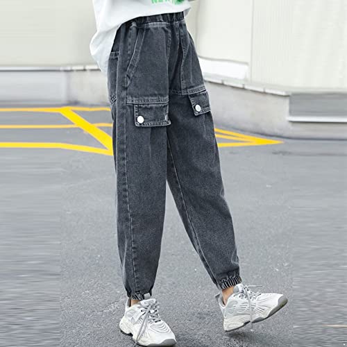 easyforever Kids Girls Denim Pants Elastic Waist Casual Jeans Elastic Leg Cuffs Denim Trousers School Daily Wear4