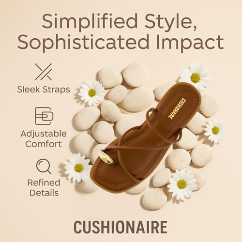 CUSHIONAIRE Venue Women’s Strappy Toe-Loop Slide Sandals with Gold-Tone Accent & Memory Foam Comfort3