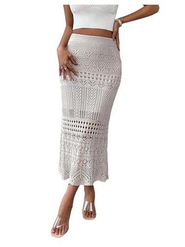 SHENHE Women's Crochet Skirt High Waist Hollow Out Knitted Elegant Stretch Maxi Skirt