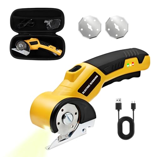 Uadme Ciseaux Électrique Tissu Couture sans Fil, 4.2V Rechargeable Coupe Carton, Batterie 2000mAh 230 TR/min, avec 2 Lames, Éclairage LED, pour Tissus, Cuir, Moquette, Carton et Plastique