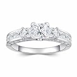 Blocaci 3 Stone Princess Cut Engagement Rings for Women Platinum Plated Silver 1-1/3 Carat(ctw) Moissanite Engagement Ring Vintage Wedding Promise Rings for Her(size 7)