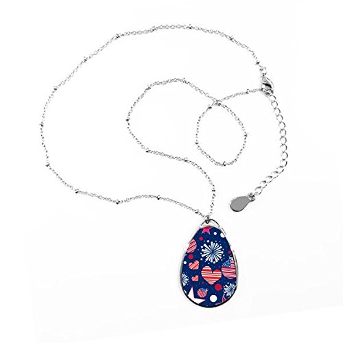 Collier drapeau américain pendentif teardrop au design exclusif d'etoiles et de coeurs entrelaces