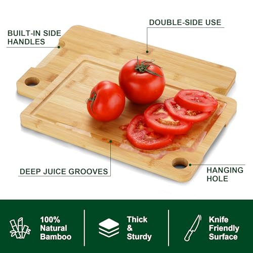 Funnydin 3PCS Bamboo Cutting Board Set - Durable Wooden Cutting Boards with Deep Juice Grooves & Built-in Handles & Hanging Holes, Ideal for Chopping Meat, Vegetables, Dishwasher Safe by Funnydin - Image 3