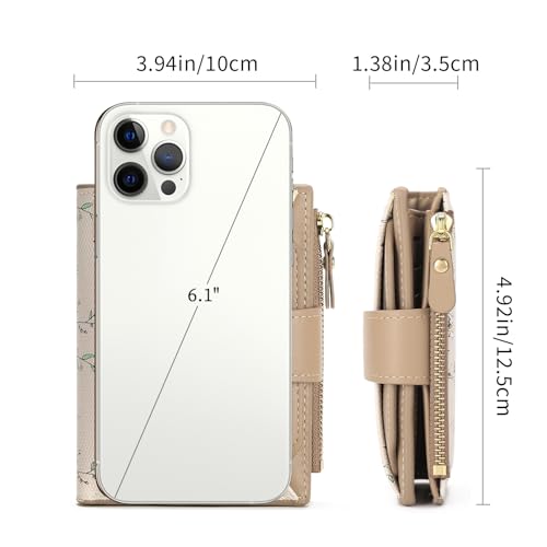 Image of GAEKEAO Small Wallets Woman RFID Blocking Vegan Leather Bifold Floral Ladies Compact Card Holder with Zipper Pocket ID Window