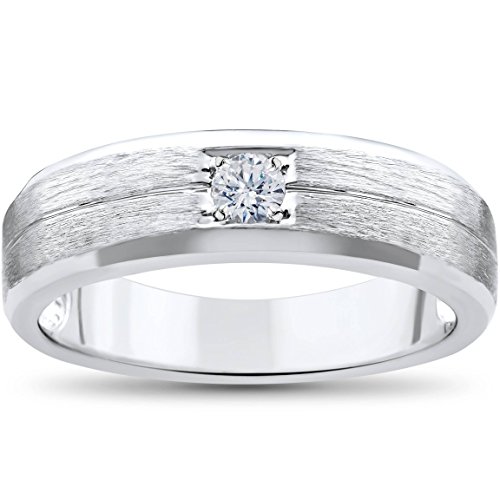 Pompeii Mens White Gold Solitaire Brushed Diamond Wedding Ring