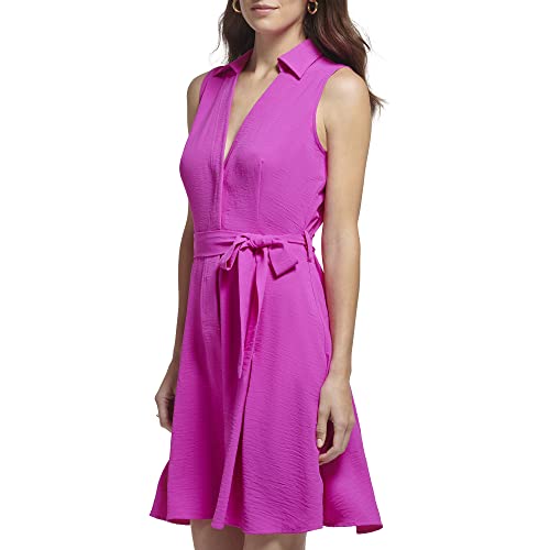 Dkny Women's Sleeveless Denim Patchwork Belted Dress, Raspberry, 8 #TOP1