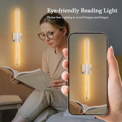 Image of LED Wall Sconce with Remote Control, LED Wall Light, 5 Colors 3000K-6500K & Dimmable, Hardwire Wall Lamp for Living Room, Bedroom, Chrome