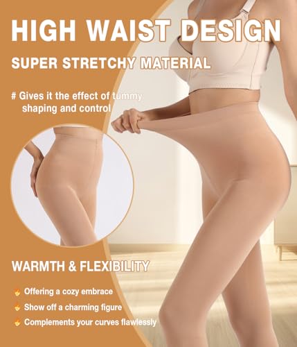Image of MERYLURE Winter Warm Fleece Lined Tights for Women, Opaque Thermal Pantyhose, High Waisted Control Top Leggings