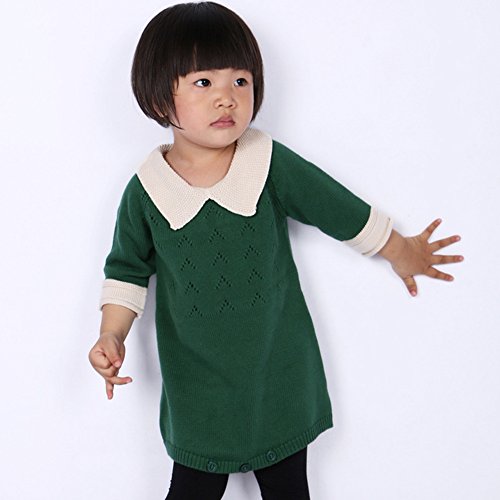Asherangel Toddler Girls Crochet Sweater Dress Collar Cable Knit Sweater Jumper Green 12-18M3