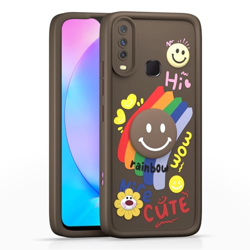 Image of Pikkme Back Cover for Vivo Y12 / Y15 / Y17 / U10 | Soft Silicone| Cute Rainbow Smile & 3D Cartoon Flower Design | Shockproof Raised Camera Protection Bumper Case (Brown)