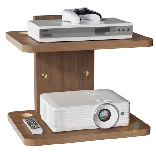 Image of WALI Floating TV Shelf, 2 Tier Projector Shelf for DVD Players, Routers, Game Consoles, Cable Boxes, Living Room Decor Accessories, Wall Mount Shelves Holds Up to 22lbs (CS202N), 2-Shelf, Walnut Brown