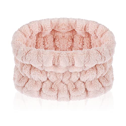 Sibba 1 st spa-pannband för tvätt ansikte tvätt smink sport dusch brett hårband huvudbonad puffig luddig fluffig tyg huvud hårband armband ansikte skönhet wrap kvinnor flickor (rosa)