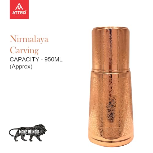Image of ATTRO Nirmalaya Copper Water Pot - Designer Water Storage & Serving, Ayurvedic Health Benefits, Supports Overall Health & Healthy Skin, 950ml Carving