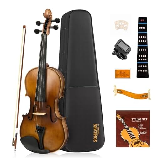 SONICAKE Violín 4/4 de Madera Maciza para Adultos Estuche Rígido, Soporte, Colofonia, Arcos, Afinador de Pinza y Cuerdas Extra QVL-01