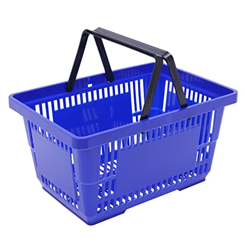 Bacacoo Shopping Basket, 17 * 12 * 9inch Set of 12 Freestanding Store Baskets w/Foldable Handle, Stackable Hand-held Basket for Supermarket, Retail, Bookstore, Blue
