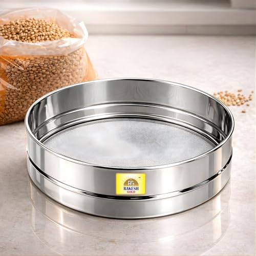 Image of Rakesh Gold Stainless Steel Colander & Strainer for Kitchen Use - Multi-Use Channi /Steel Chalni with Holes for Washing Rice, Fruits, Vegetables & Wheat (Regular Size) (Large Size, Wheat CHALNI)