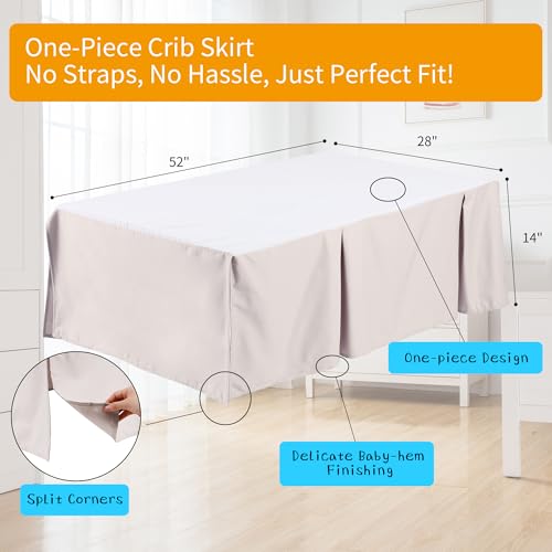 Image of Crib Bed Skirt Dust Ruffle 100% Cotton - Natural, Soft, Breathable for Baby's Delicate Skin, Nursery Toddler Crib Bed Skirt for Baby Boys Girls, Fits Standard Cribs 28 inch x 52 inch with 14 inch Drop