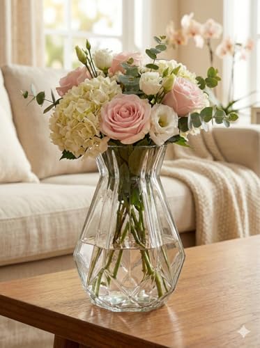 Image of Decorative Glass Vase for Flower Plants | Clear Glass vases for Home Decor | Glass vase for Living Room (Cylindrical)-Pack of 2