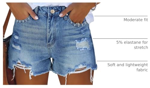 Image of onlypuff Womens Jean Short Cut Off Denim Shorts High Waist Ripped Distressed Stretchy