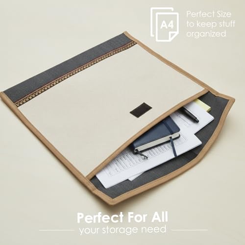 Image of Shuban Jute Document File Folder | Eco-Friendly A4 Size Envelope Folder with Velcro Closure | Multipurpose Certificate, Office, School & Travel Document Organizer (Style - 4 - Jute Folder- 2 Pcs)