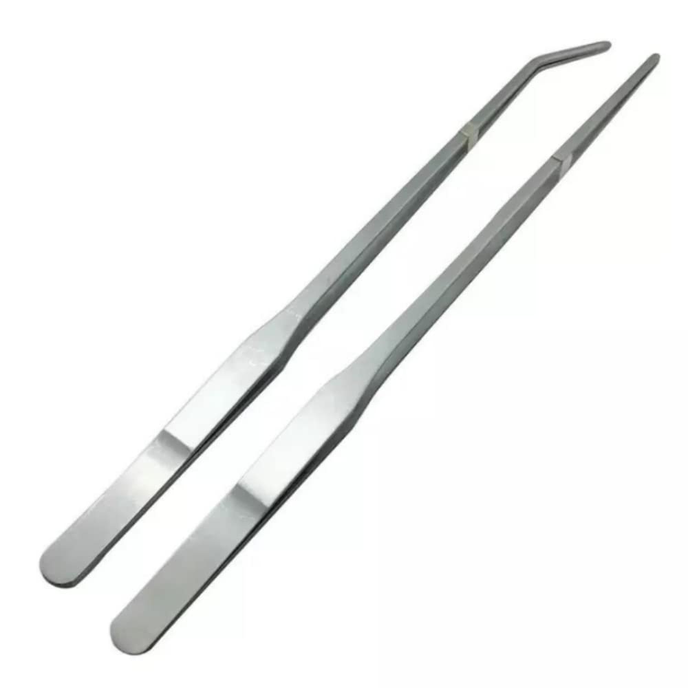 Aquarium Tweezers Extra Long 38CM,2 Pack Stainless Steel Straight and Curved Tweezers Set for Spider Snakes, Lizards