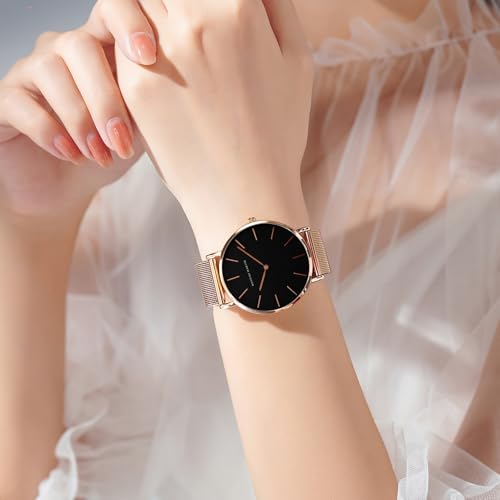 Image of HANNAH MARTIN Watches for Women Analog Women's Watch with Stainless Steel Expansion Band Minimalist Slim Dial 30M Waterproof Ladies Dress Wristwatch for Casual Daily Business