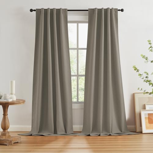 KEQIAOSUOCAI Taupe Blackout Curtains 120 Inches Long 2 Panels Back Tab Pocket Hook Belt Window Draperies for Dining Room 34x120