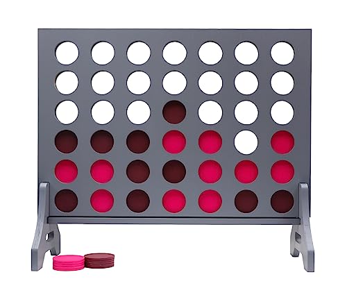 Image of Giant 4 in a Row Game for Family & Adults - Tailgating Pros Jumbo Grey Wooden Four in a Row Indoor & Outdoor Yard Game for Family Party Fun, Portable Activities for Patio, Backyard, and Camping