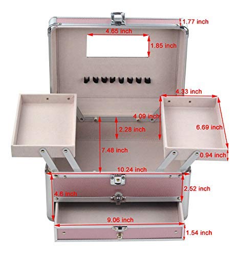 Reme Makeup Train Case Cosmetic Organizer Box With Trays and Drawer Cosmetic Storage Case - Gold