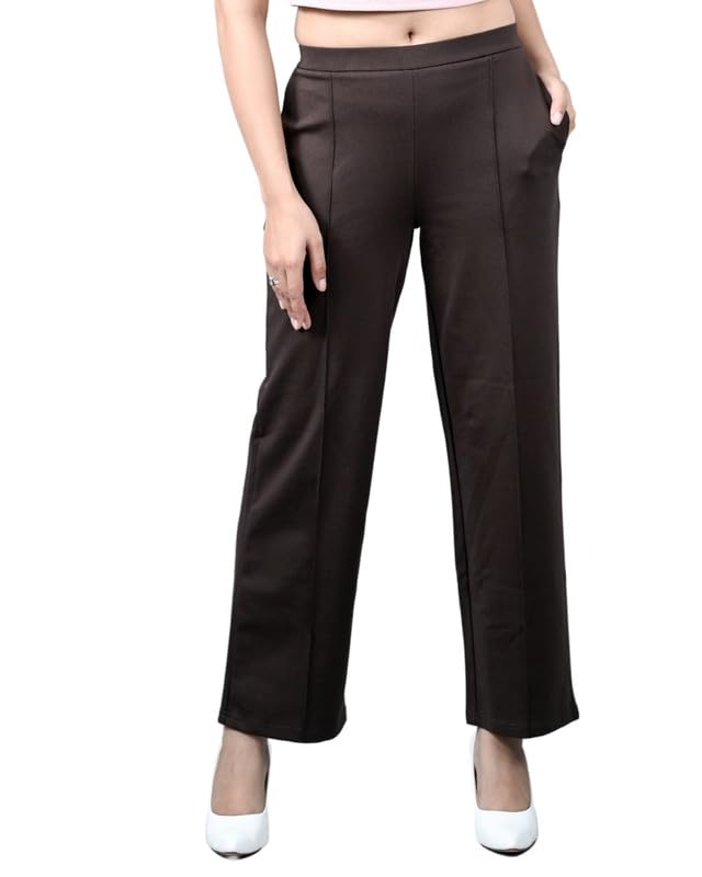 Image of Mlada Mid Waist Wide Leg Flared Pants Elastic Waist Band for Women Office Work Formal Wear Stretch Cotton Knit Flare Pants Utility Pockets Extra Flare Pants Trousers for Travel